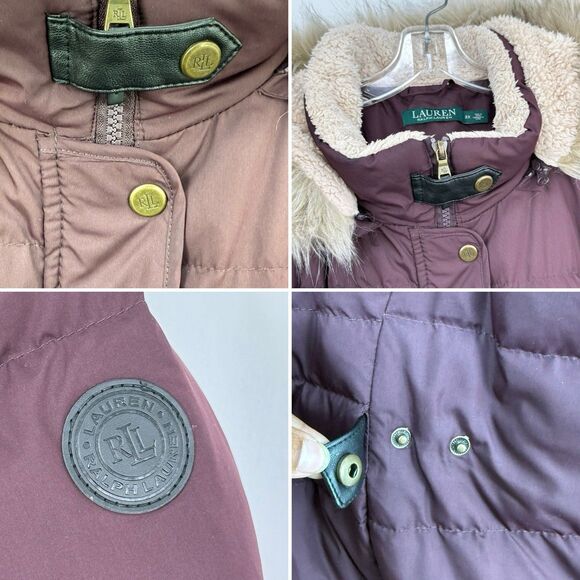 Ralph Lauren women's Faux-Fur-Trim Hooded Down Puffer Coat Burgundy Plus Size 3X - Picture 10 of 16